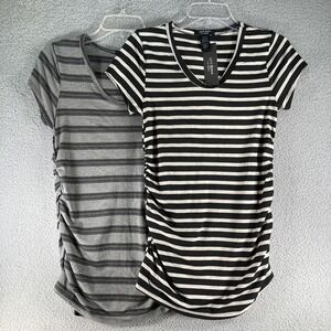 Lot of‎ 2  Love Ryan LA Jrs T-Shirt Small Black Stripe Short Sleeve Side Rouched
